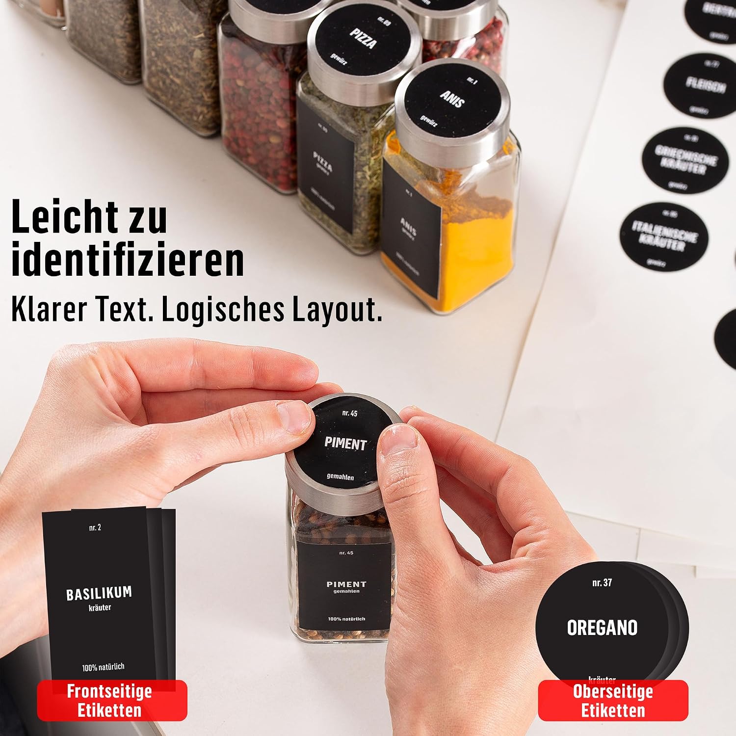 Detalle de Deco haus® Gewürzgläser Eckig 36er Set 🧂