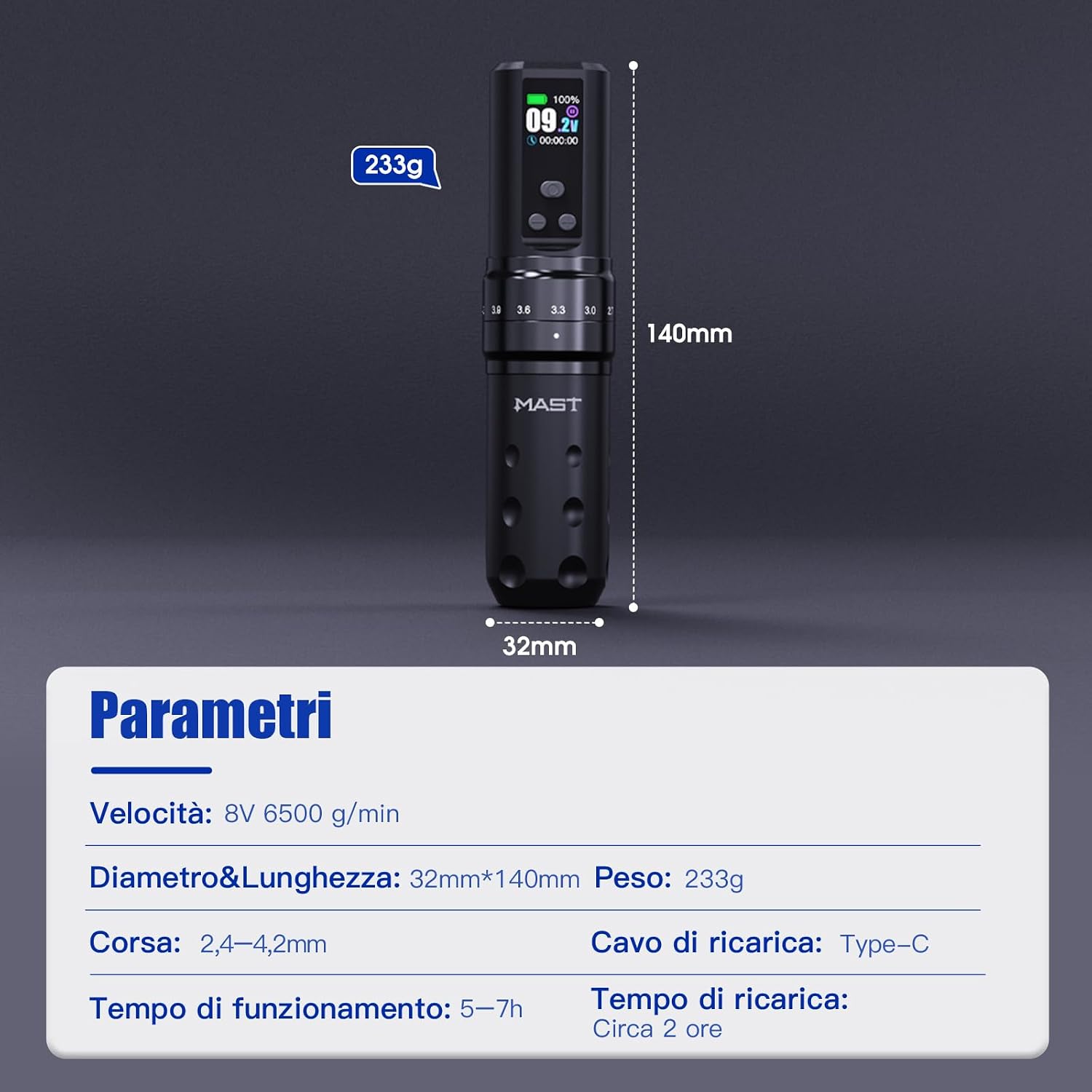 Thumbnail 6 de Mast Fold2 Pro Kit Tattoo Wireless: penna tatuaggio rotativa professionale con 2 batterie e set completo rose