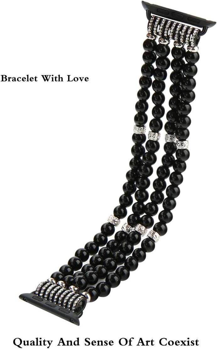 Detalle de GEMEK Pearl Beaded Elastic Apple Watch Strap (38/40/41mm) – Black