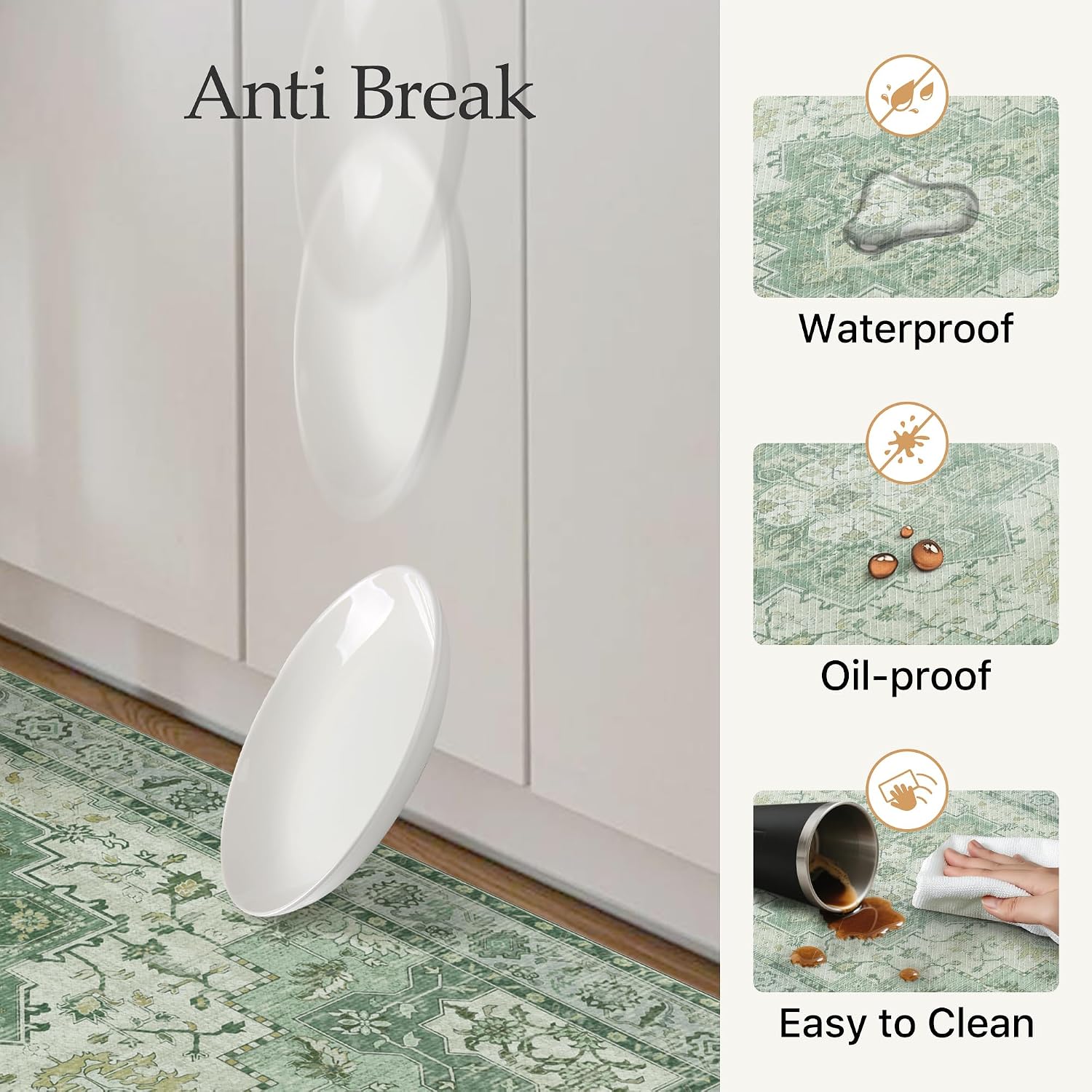 Detalle de GENIMO Anti Fatigue Kitchen Mats for Floor 2PCS — Cushioned 17.3" x 59" & 17.3" x 30", Light Green Vintage Boho Set
