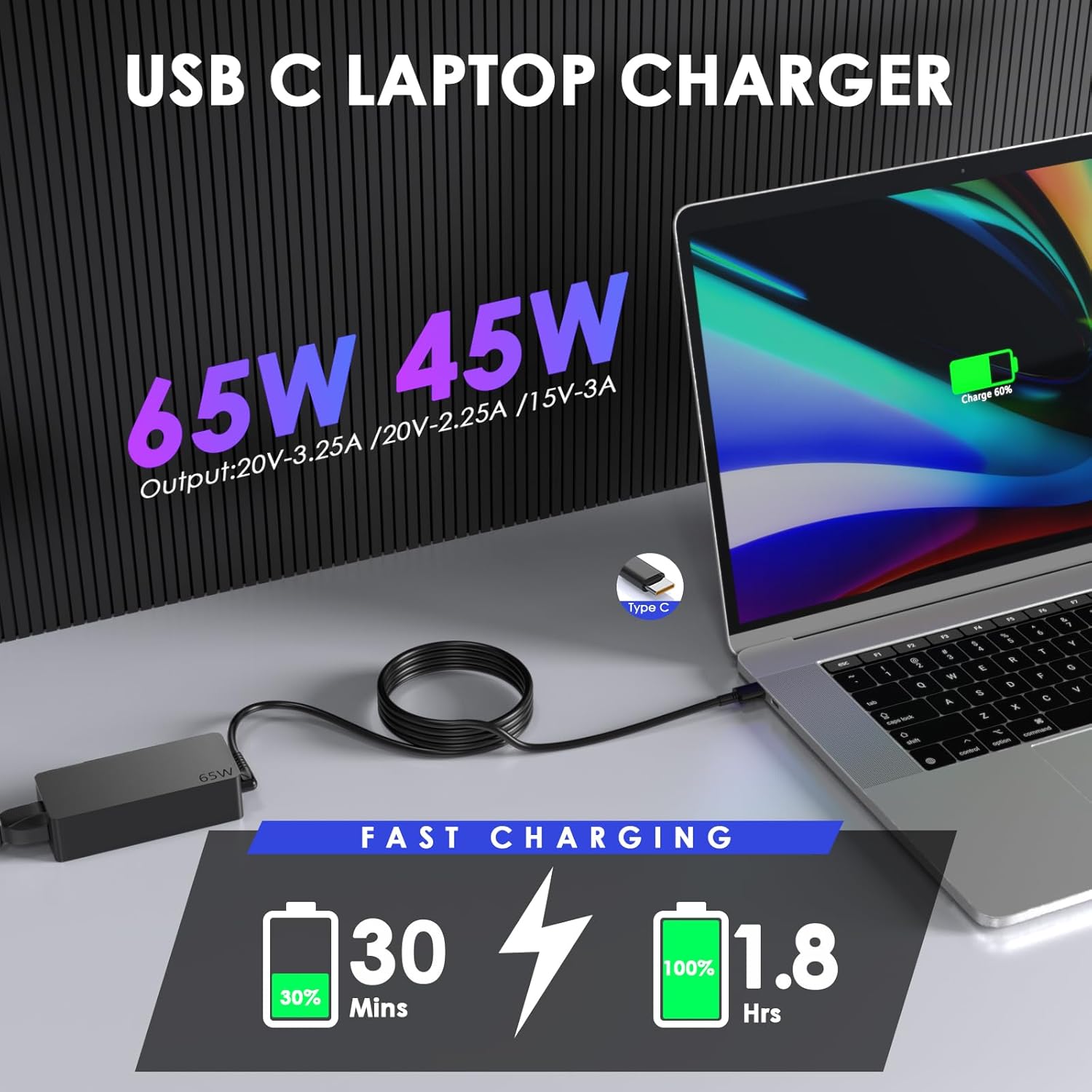 Detalle de 65W USB‑C Laptop Netzteil für Lenovo ThinkPad – Kompakt, sicher und universell einsetzbar