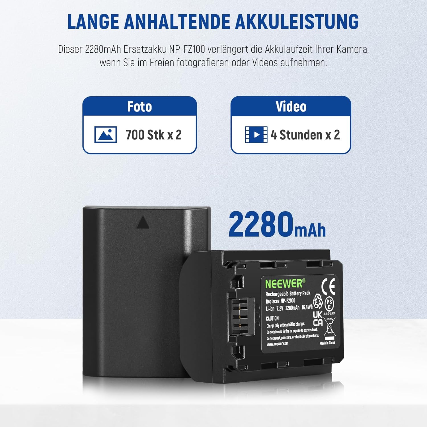 Thumbnail 1 de NEEWER Ersatzakku- und Ladegerät-Set für NP-FZ100: 2× 2280 mAh + USB-Dual-Kanal-Ladegerät