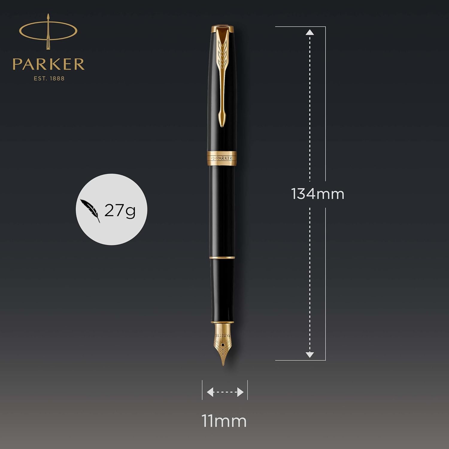 Thumbnail 1 de Parker Sonnet penna stilografica laccata nera con finiture in oro e pennino sottile