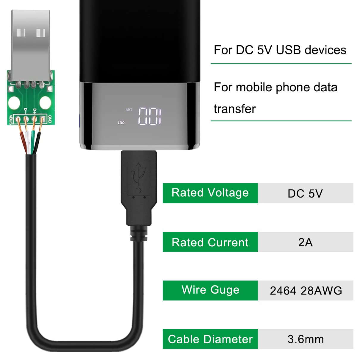Thumbnail 3 de Xiatiaosann USB 2.0 Type A open-wire cable set for Arduino-style DIY (5 male + 5 female, 4-pin)