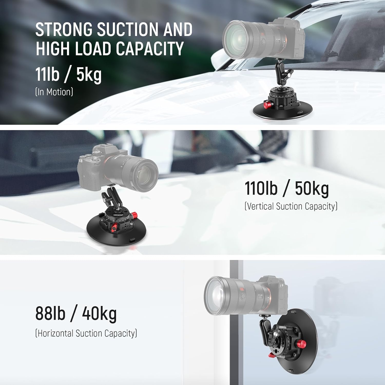 Detalle de NEEWER 6" Suction Cup Mount with GoPro Compatibility CA013