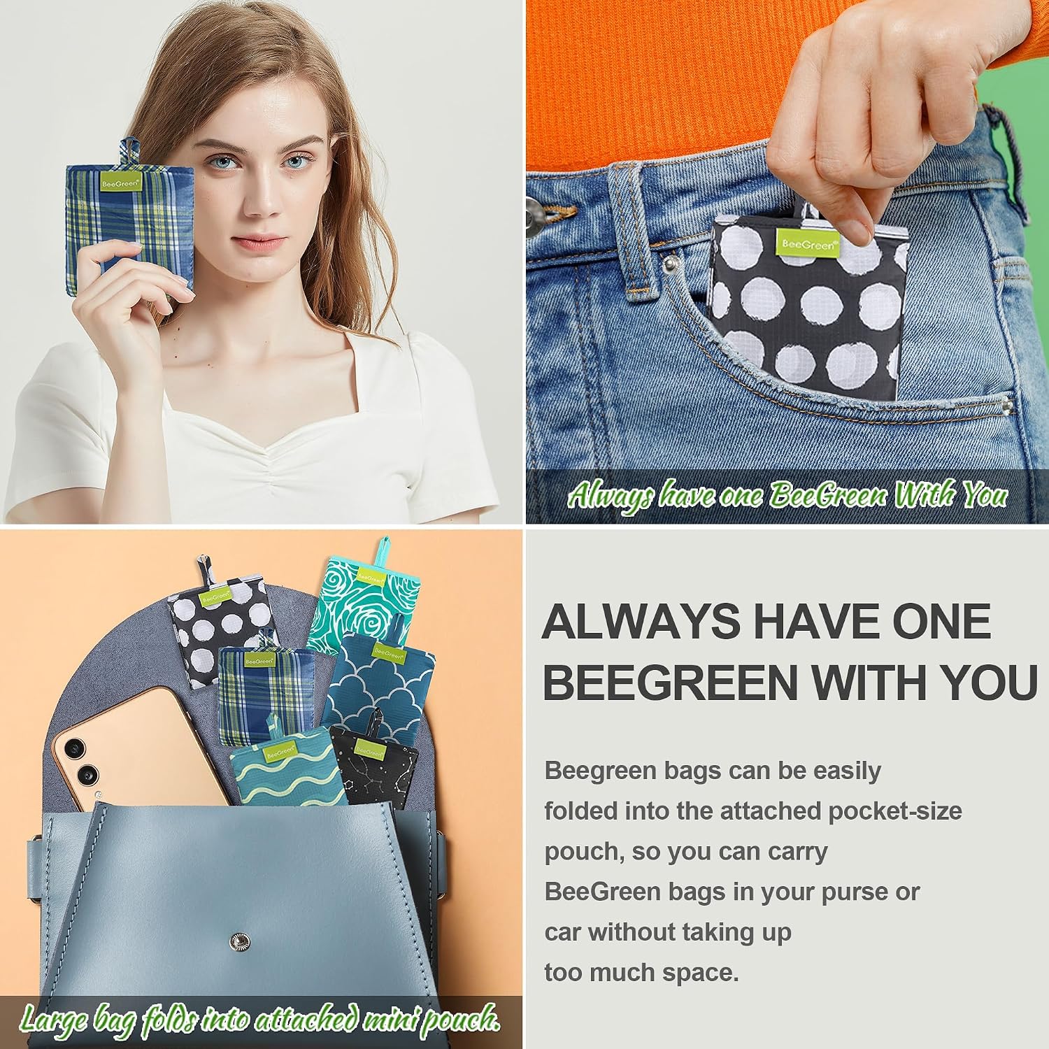 Thumbnail 3 de BeeGreen Geometry Reusable Shopping Bags 6-Pack: Heavy-Duty Foldable Polyester Totes