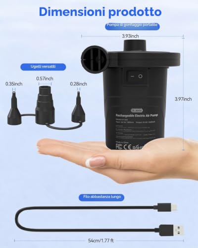 Detalle 2 de Dr.meter Pompa Elettrica USB Gonfiabile con 3 Ugelli Rimovibili – Compatta, Senza Fili e Power Bank