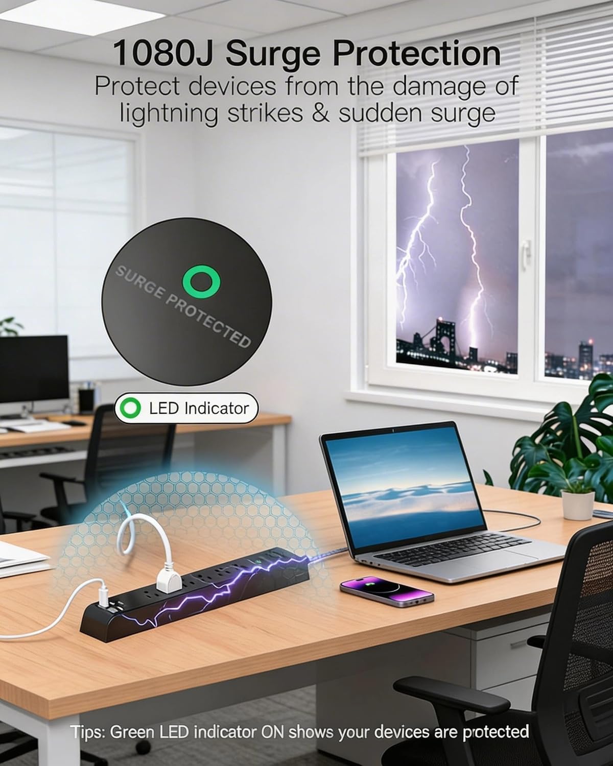 Detalle de Mifaso Surge Protector Power Strip with 10-Foot Cord, 6 Outlets and 4 USB Ports