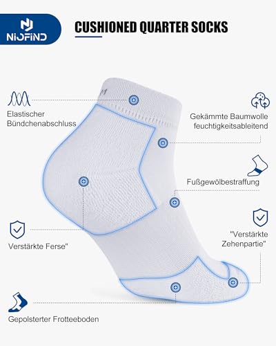 Detalle de Niofind Quarter Sports Socks for Men & Women – 80% Cotton, Cushioned with Arch Support