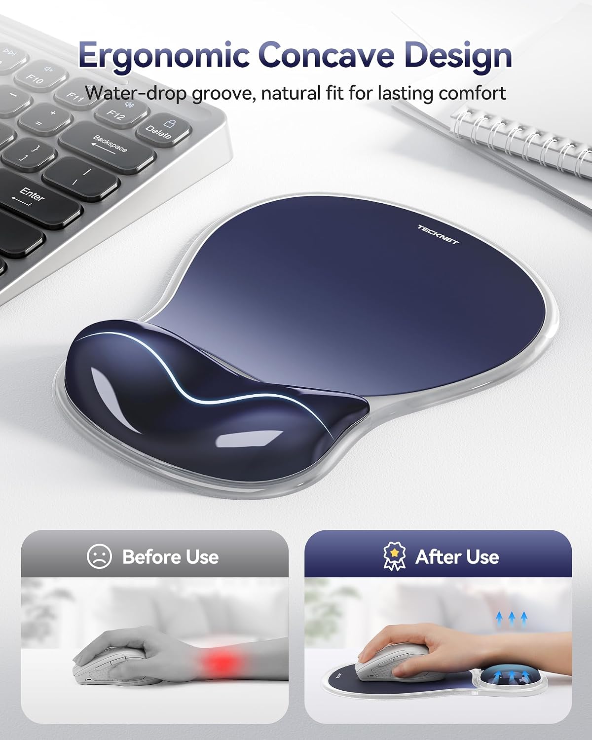 Detalle de TECKNET Mouse Mat Wrist Support with Gel Wrist Rest (Ergonomic gel mousepad) – Gradient Blue