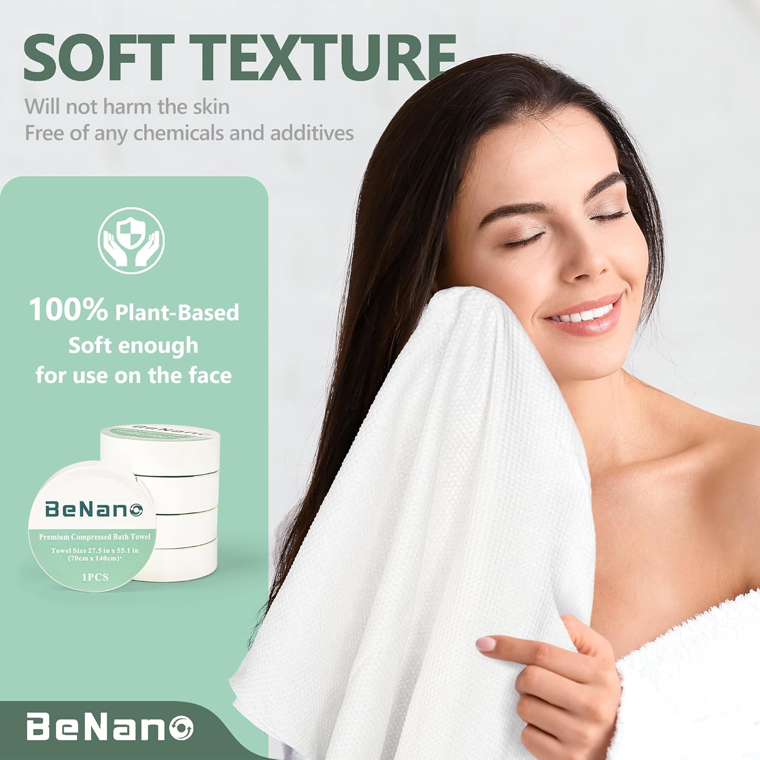 Thumbnail 3 de Benano Premium Compressed Towel Tablets (5 Pack) – 100% plant-fibre disposable & reusable bath towel