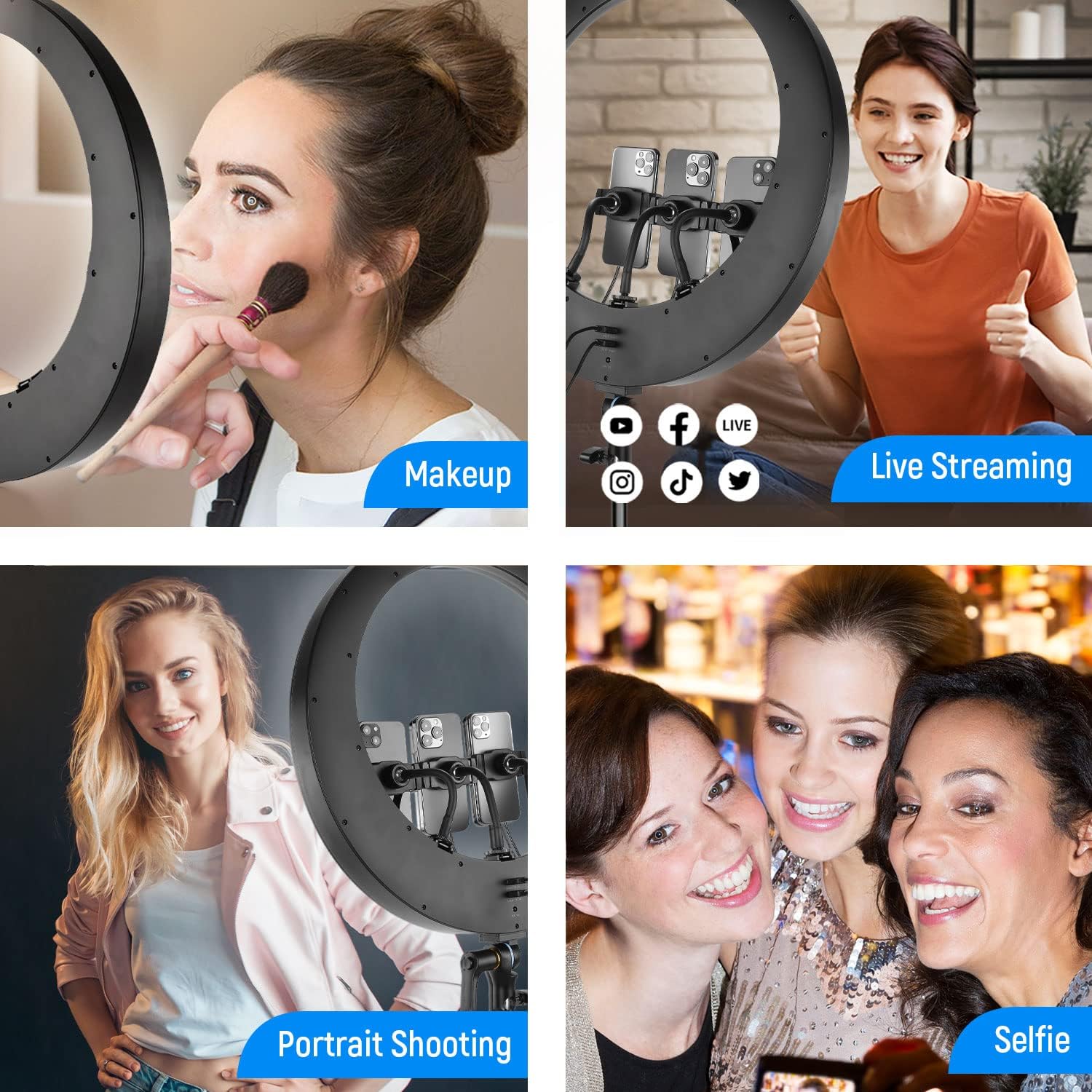 Detalle 2 de NEEWER Ring Light RP19H da 19" con stativo e 3 portatelefono, touch 2,4G e telecomando Bluetooth