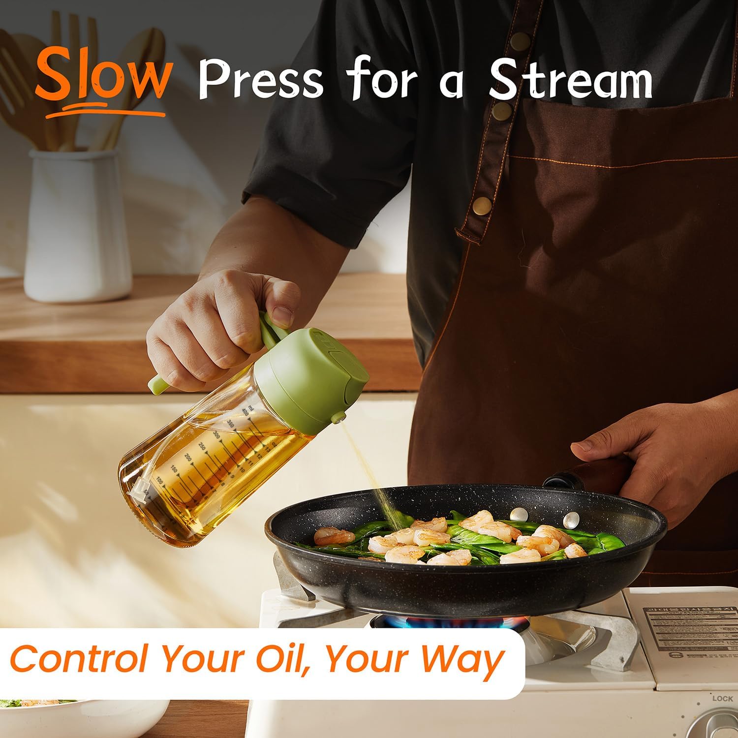 Detalle de TrendPlain 16oz/470ml Glass Olive Oil Sprayer for Cooking (2-in-1 Spray & Pour) — Green