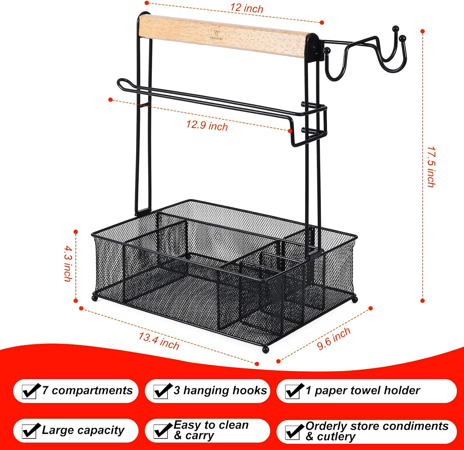 Detalle de VIKEYHOME Grill Caddy Mesh Organizer with 3 Hooks and Paper Towel Holder