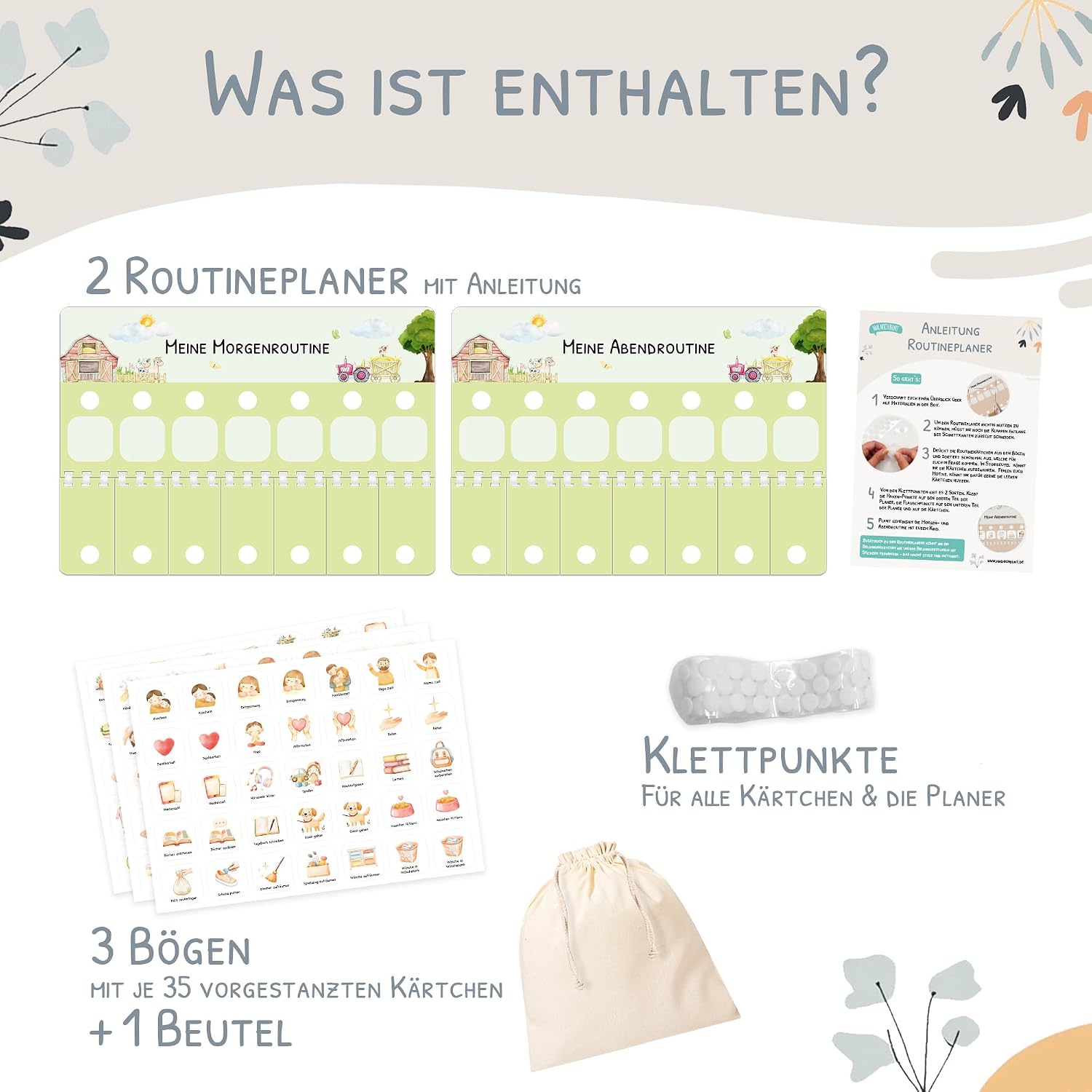 Detalle de Routine Planer Kinder für Morgen- und Abendroutine – Montessori Planer mit 105 Symbolkarten