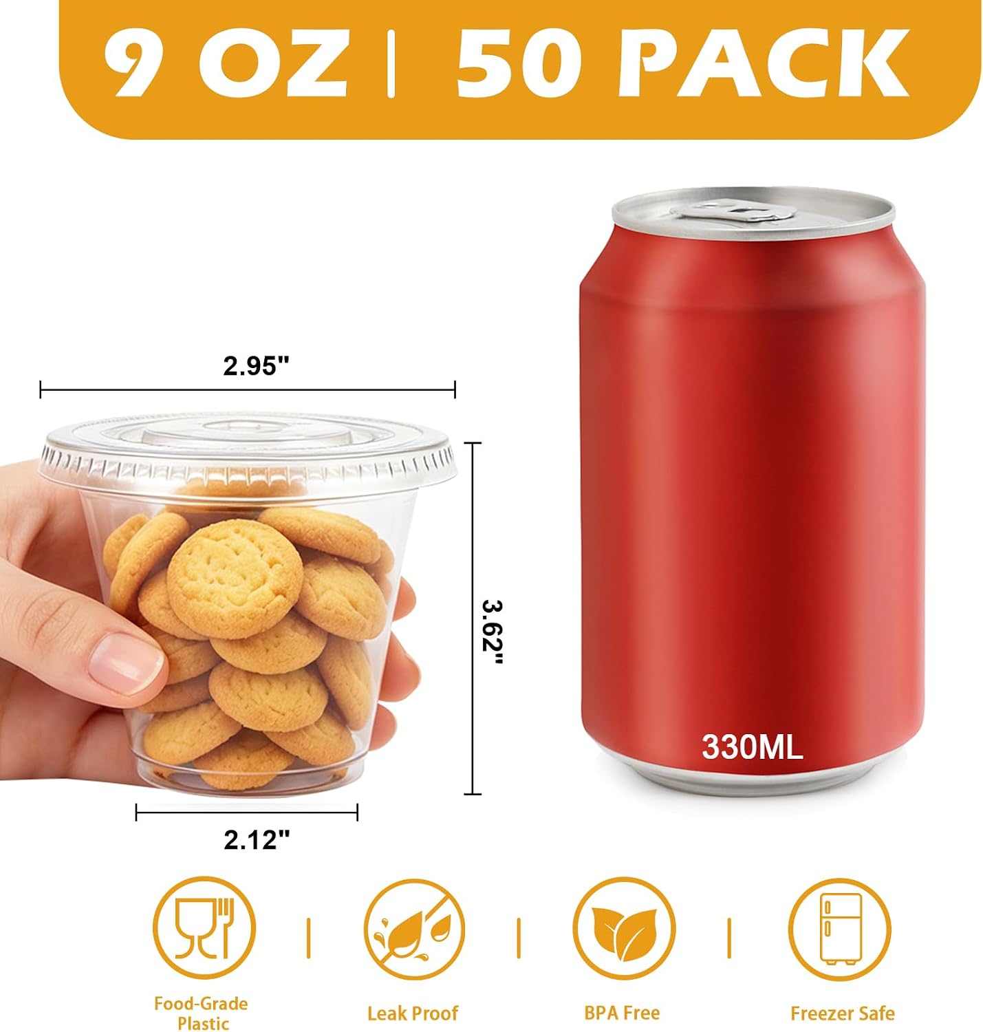 Thumbnail 1 de Lamosi 9 oz Clear Plastic Cups with Lids (50 Pack) – Flat, No-Hole Lid for Spill-Proof To-Go Treats
