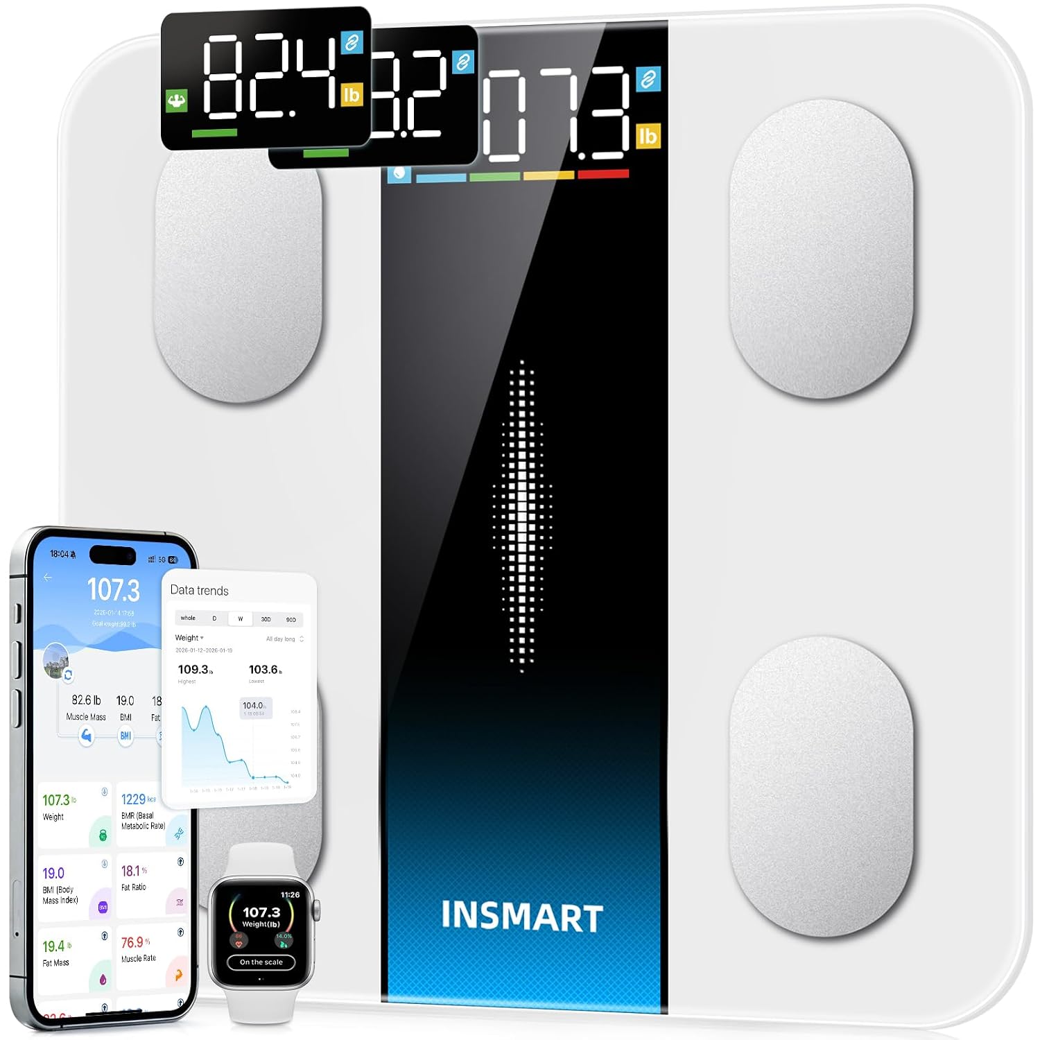 Detalle de INSMART Smart Bathroom Scale with 24 Metrics, Bluetooth and Large Display