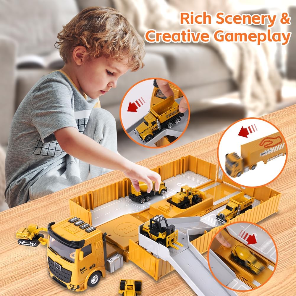 Thumbnail 6 de Aolso Bauwagen-Spielzeug-Set für Jungen 3–8 Jahre – realistischer Baustellen-LKW mit Kran, Bagger, Bulldozer und mehr