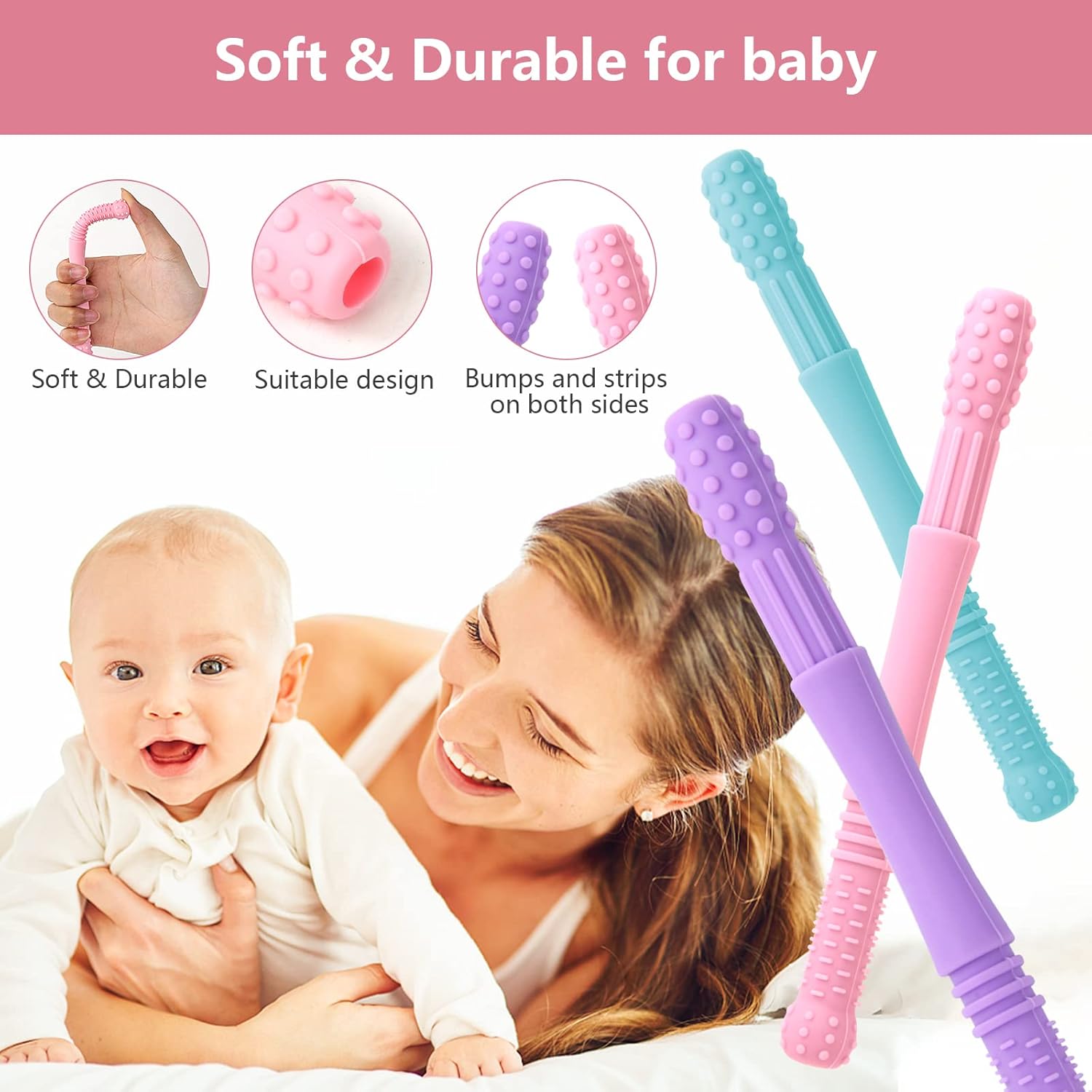Thumbnail 2 de Vicloon Beißring Baby 12-teiliges Set aus Silikon – Beißröhrchen für 6–12 Monate