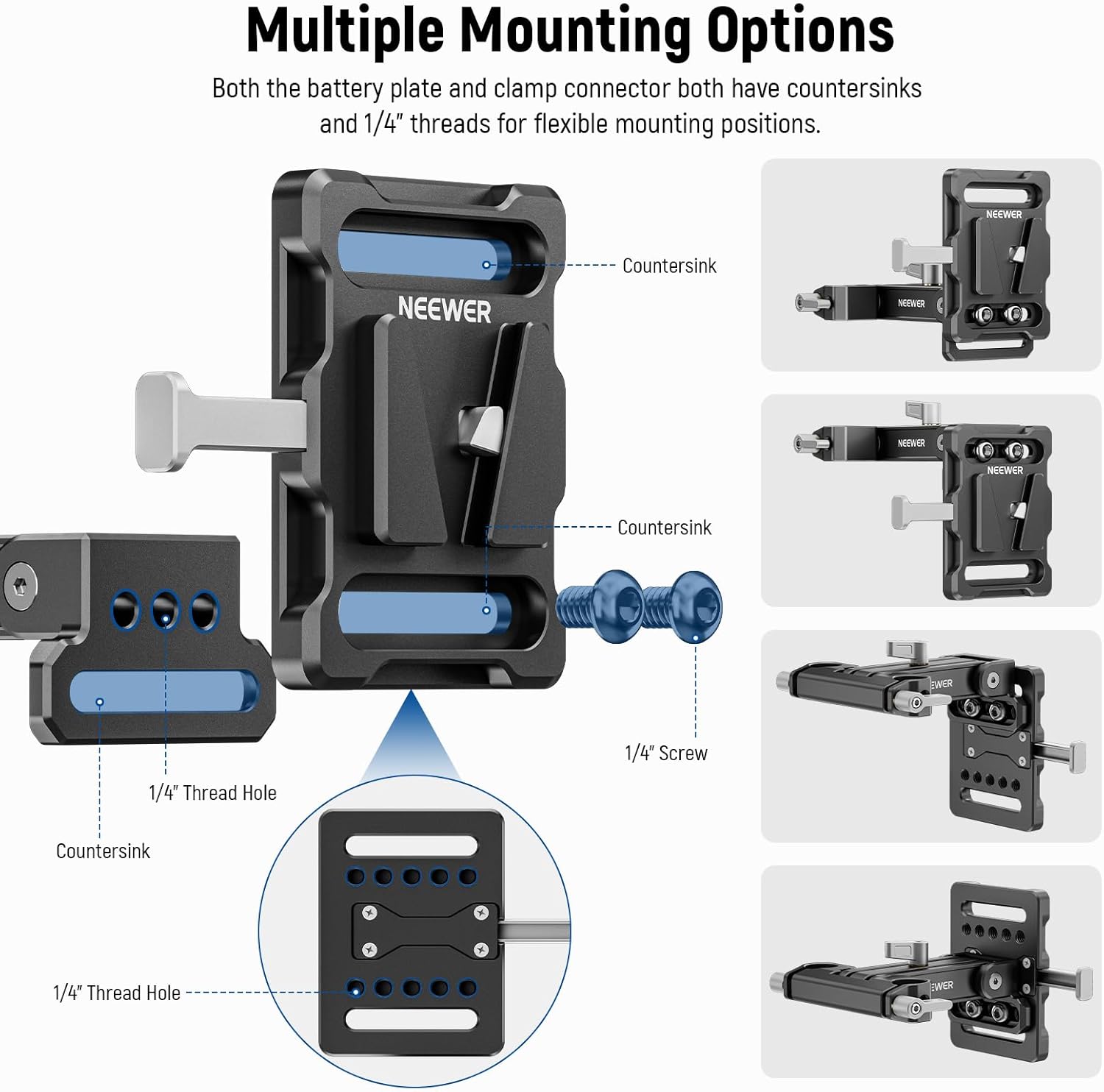 Thumbnail 4 de Neewer mini piastra batteria V Mount con morsetti LWS 15 mm, inclinabile 180° e pieghevole a forma di L