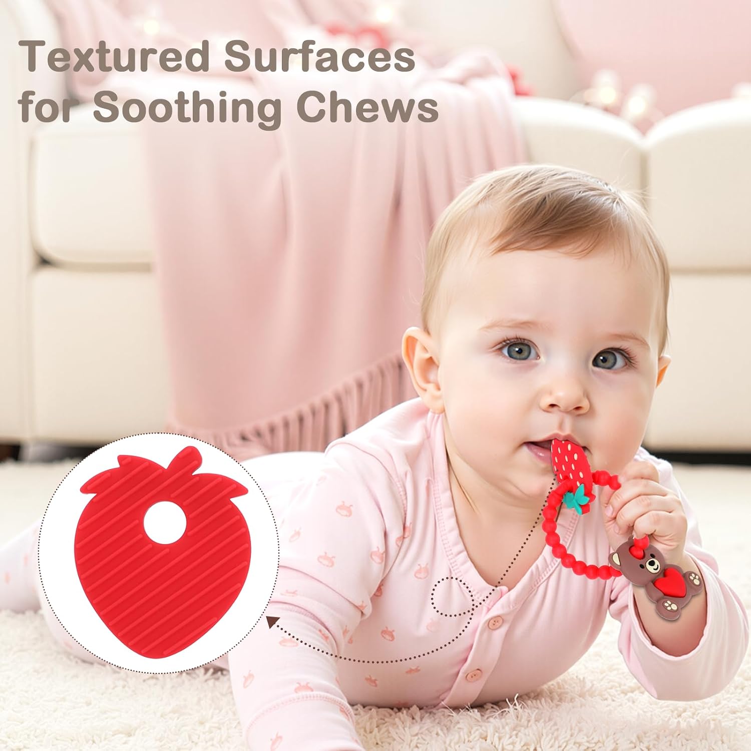 Thumbnail 3 de Valentine’s Baby Teething Toys, Silicone Teddy Bear & Strawberry Teethers