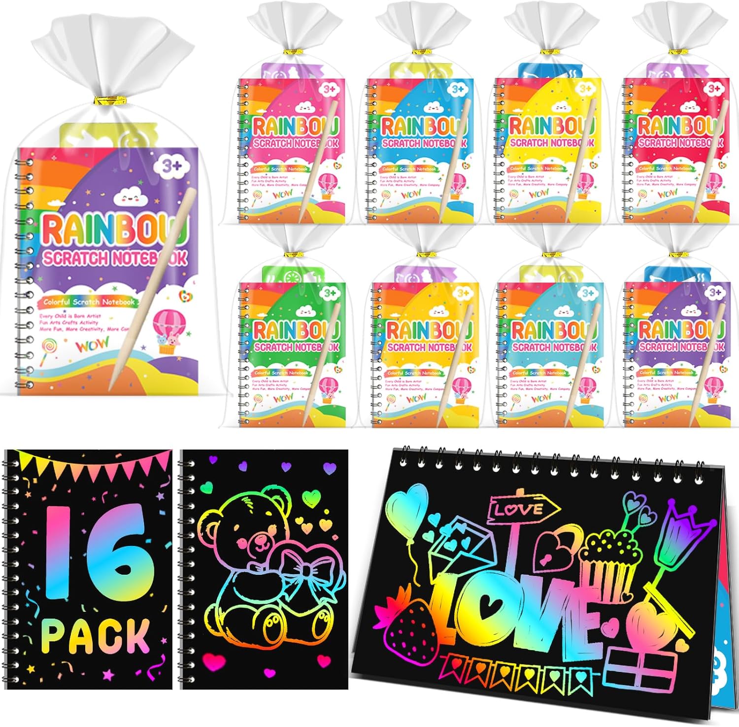 Detalle de Scratch Art 16-Pack rainbow scratch cards for kids 🎨