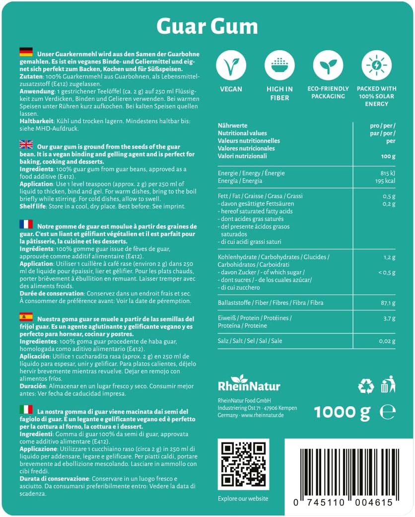 Thumbnail 6 de RheinNatur guarkärnmjöl 1 kg – smaklöst, veganskt bindemedel och förtjockningsmedel