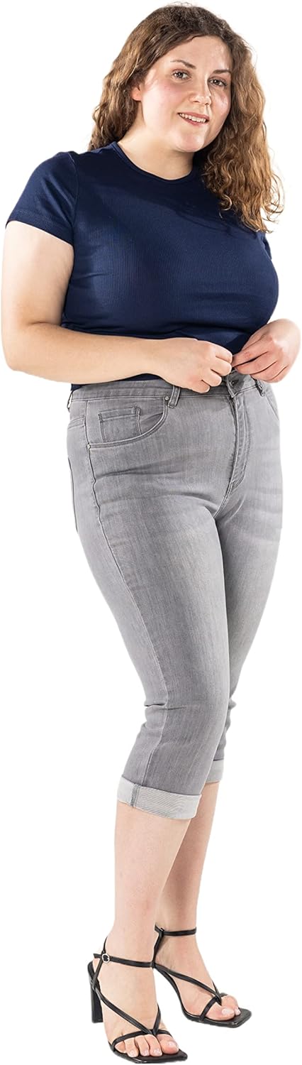 Thumbnail 6 de Nina Carter P200 Damen Capri Jeanshosen Große Größen HIGH Waist – Sommer Used-Look