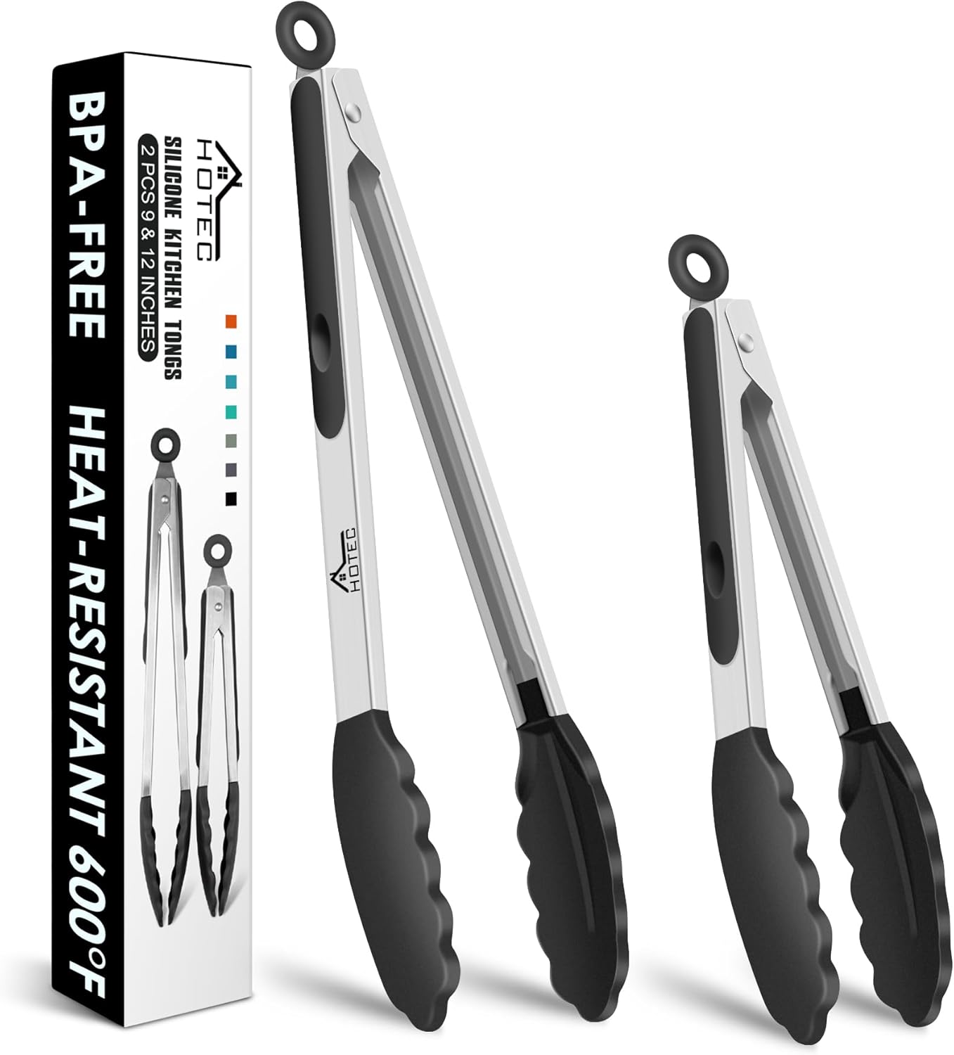 Hotec Premium-Küchenzange aus Edelstahl mit Verriegelung, Silikonspitze – 2er-Set (22,9 cm & 30,5 cm)