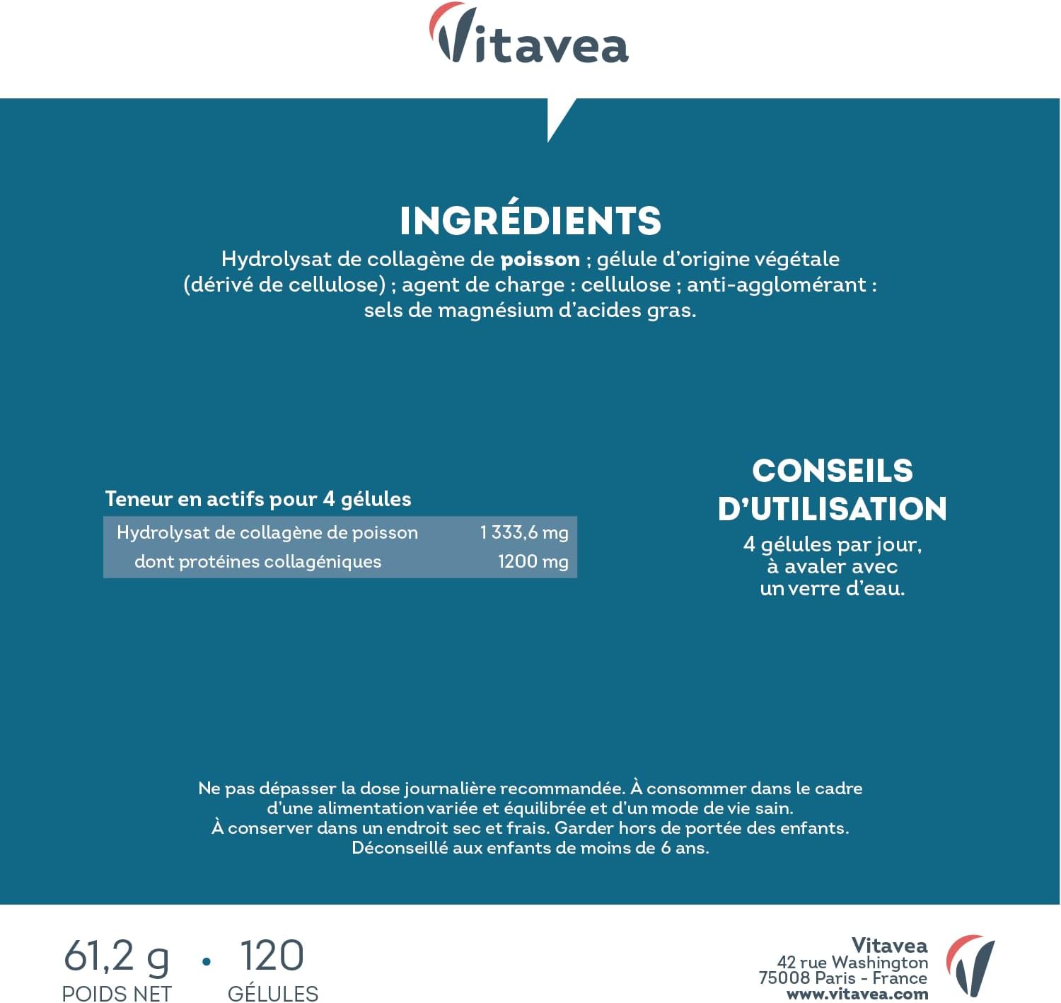 Thumbnail 6 de Collagène Marin Hydrolysé 1200 mg - Vitavea, 120 gélules