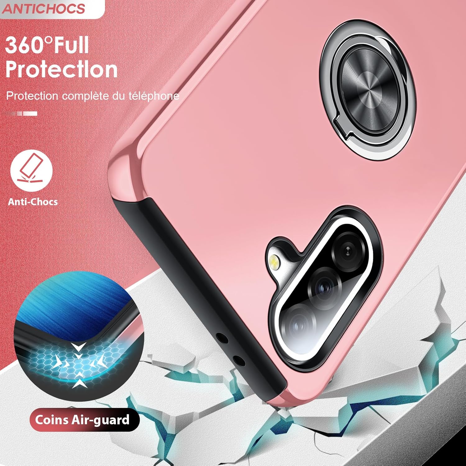 Thumbnail 3 de LeYi Coque pour Samsung Galaxy A56/A56 avec 2 Verre Trempé et Protection Caméra – Rose