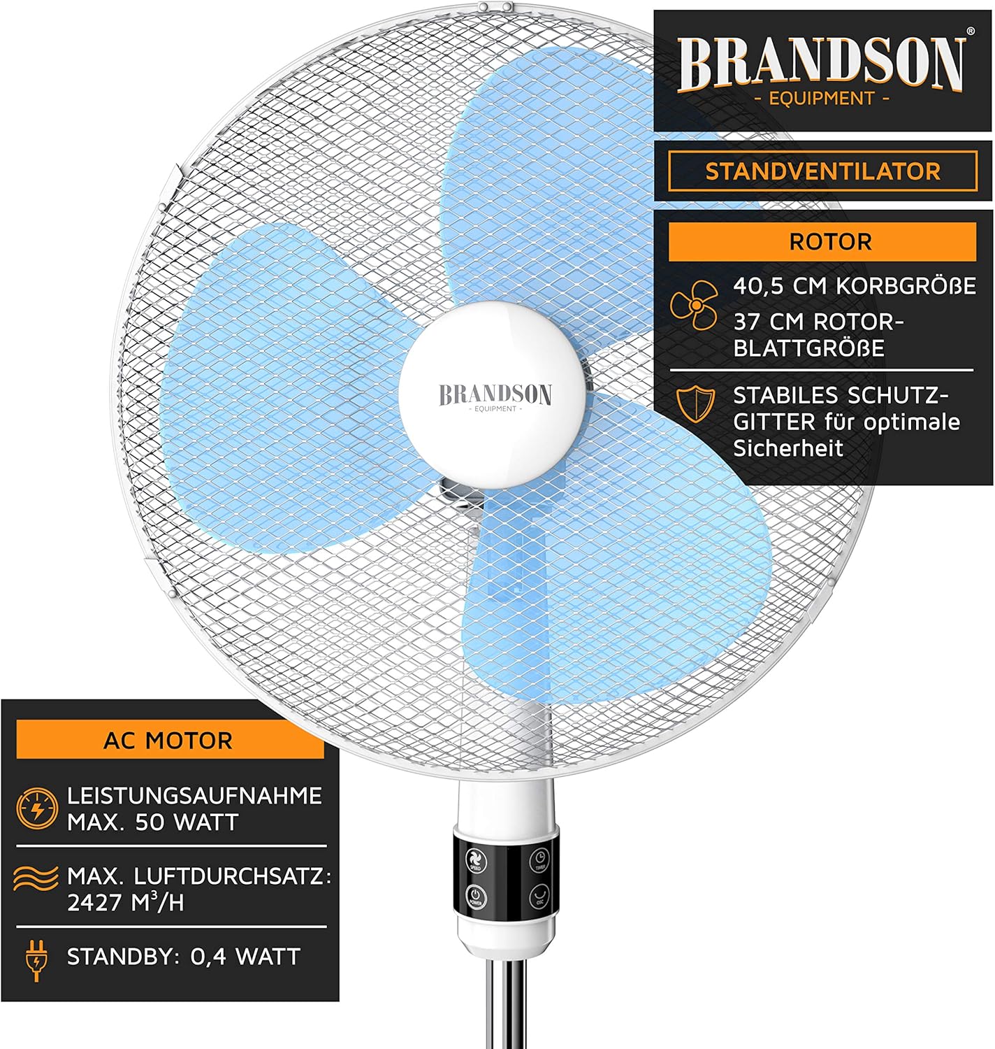 Thumbnail 3 de Brandson Standventilator mit Fernbedienung, 50 W, 125 cm Höhe – leiser 3-Stufen-Ventilator mit Oszillation