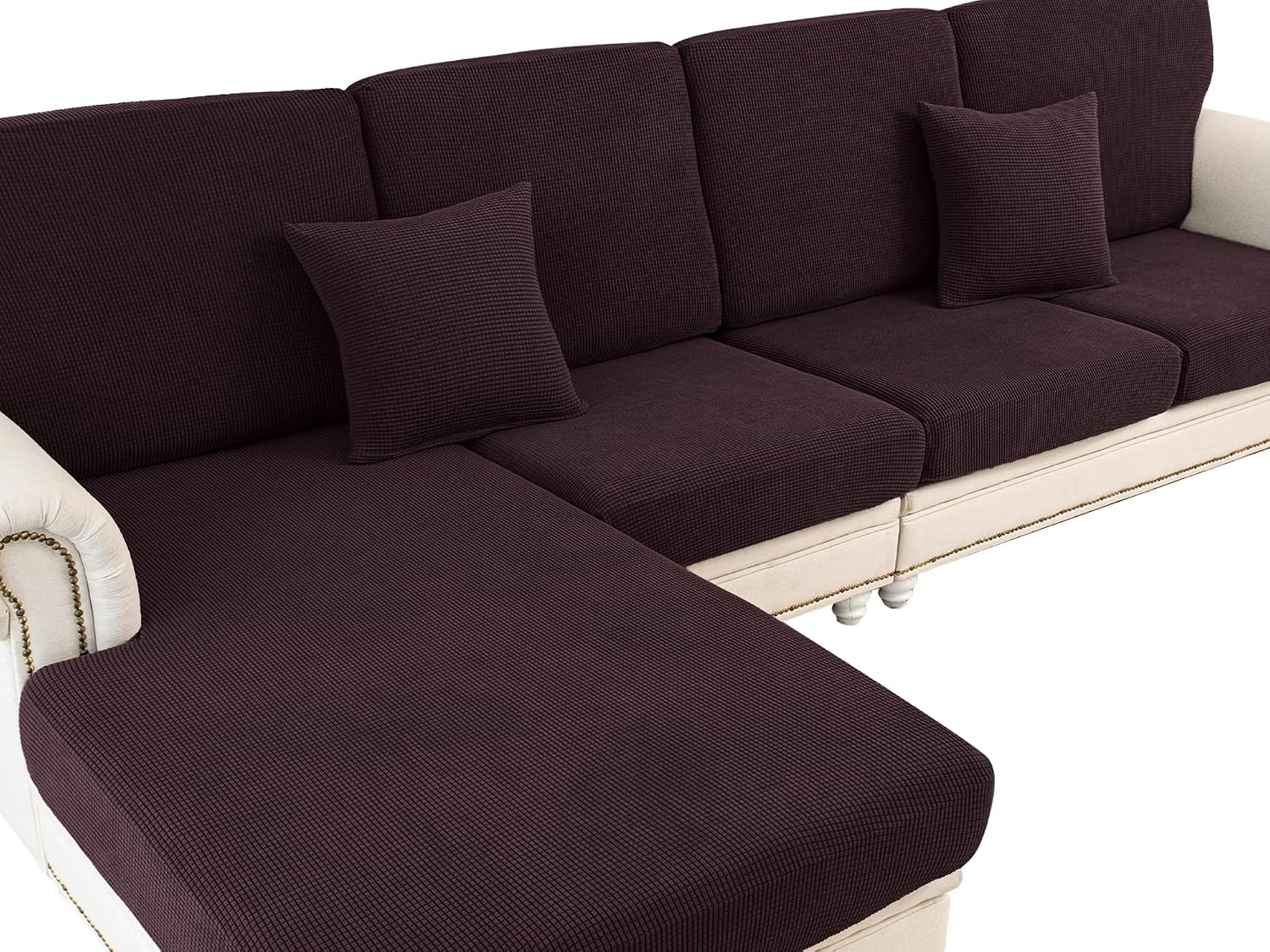 Detalle de LA MEACK Stretch Couch Cushion Covers (3-Piece) for Seat or Backrest, Brown