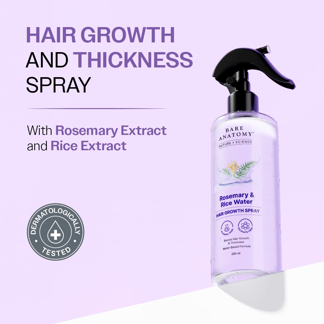 Detalle 2 de Bare Anatomy Rosemary Water Spray for Hair Growth & Thickness | Rice Water 200ml