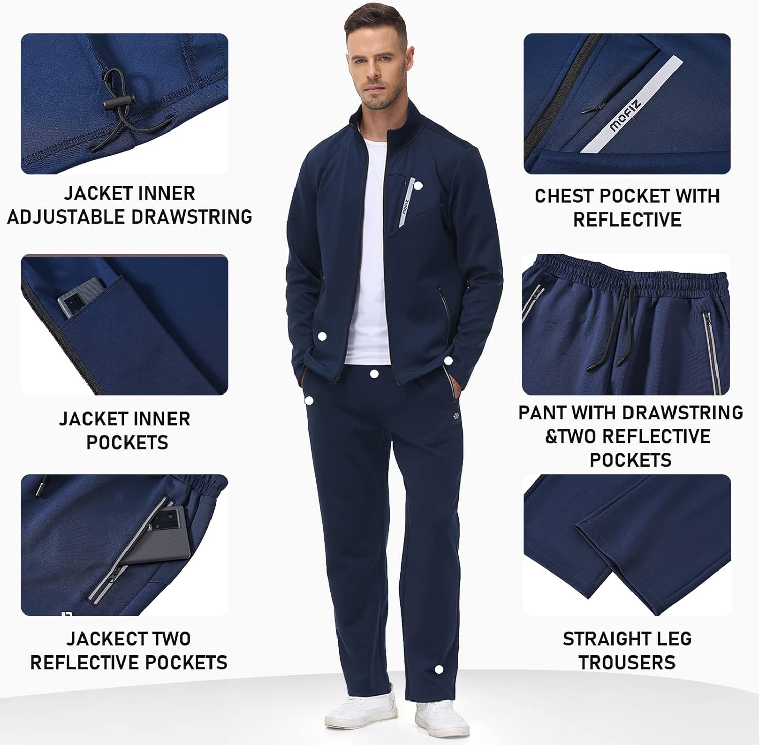 Detalle de MoFiz Men's Tracksuits Set Long Sleeve Causal Full Zip Running Sports Sweatsuit for Men – 2 Piece Outfit
