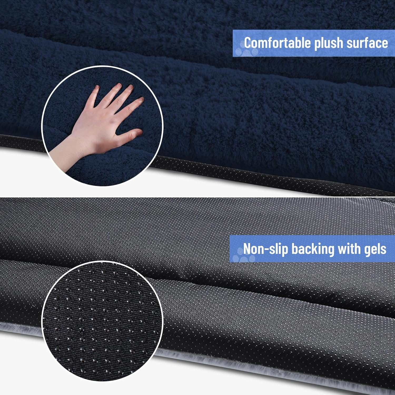 Detalle de Baodan Large Washable Dog Bed (90 x 60 cm) – Plush Navy cushion mat