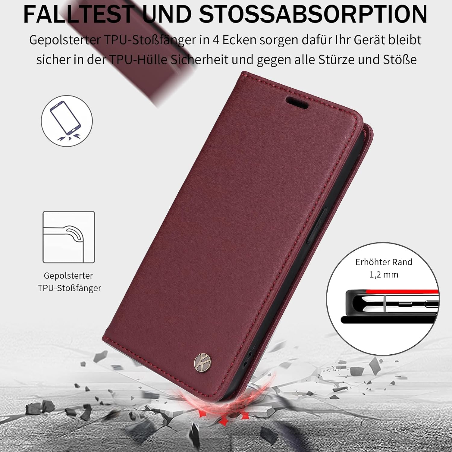 Thumbnail 1 de Migexxkj Handyhülle für 17 – Klapphülle mit Kartenfach, RFID-Schutz und Ständer aus Premium PU Leder (Rot)
