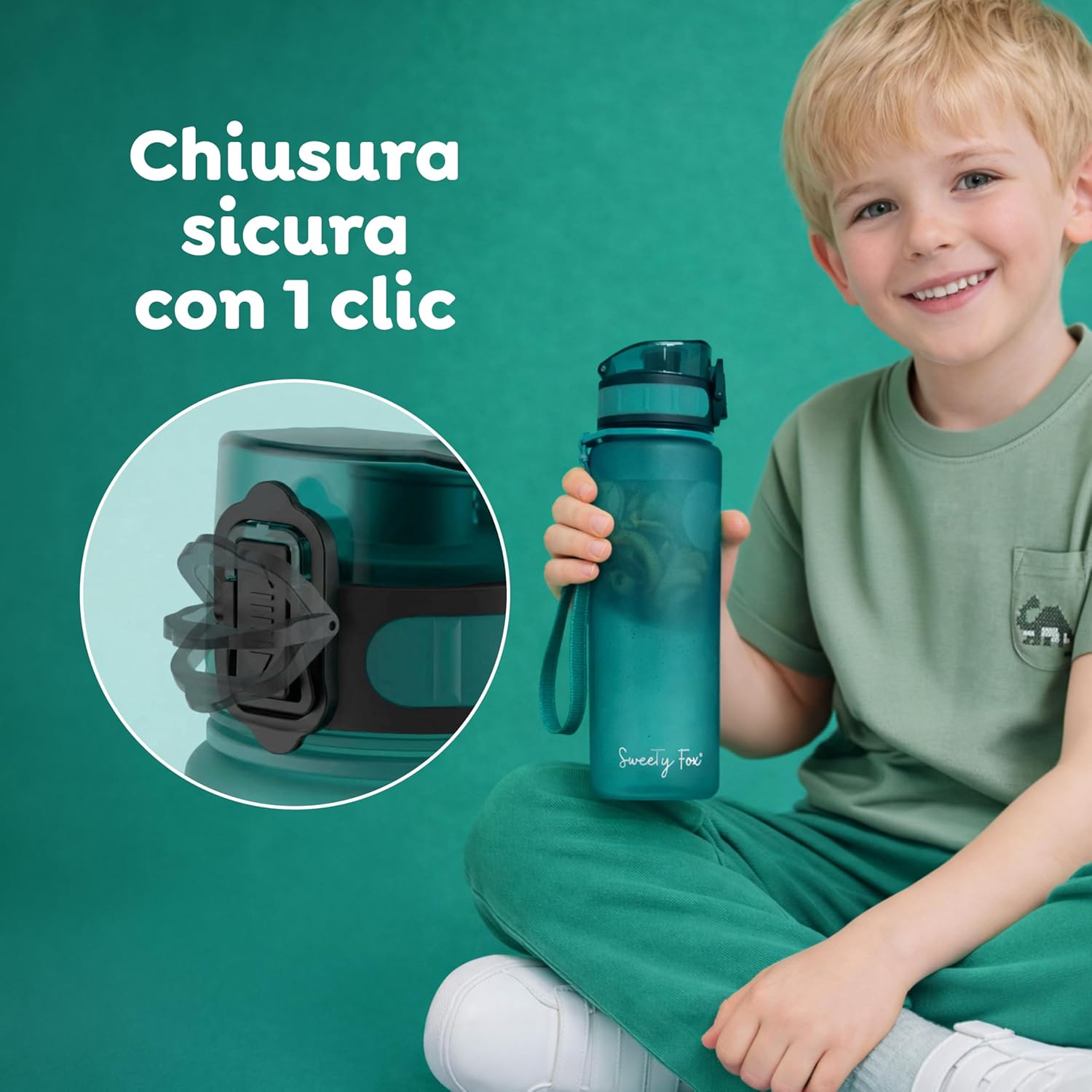 Thumbnail 3 de Sweety Fox Borraccia per Bambini 500 ml Verde – a prova di perdite e lavabile in lavastoviglie