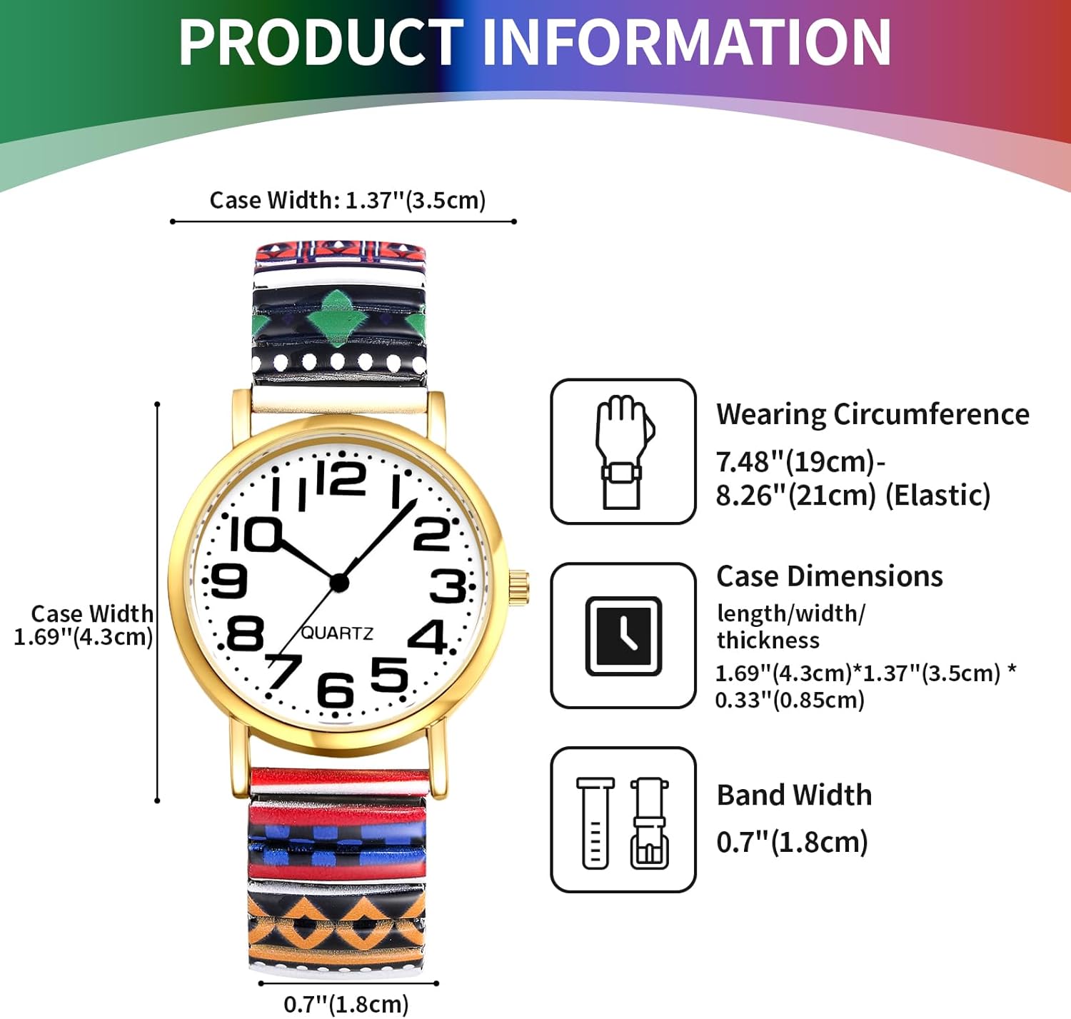 Thumbnail 3 de Avaner Damen-Armbanduhr im Boho-Stil mit elastischem Edelstahlband & großen arabischen Ziffern