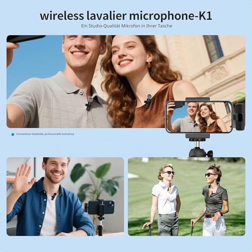 Detalle de Uewpv Kabelloses Lavalier-Mikrofon-Set 2er-Pack – USB-C/Lightning, Geräuschunterdrückung, kompatibel mit iPhone, iPad & Android