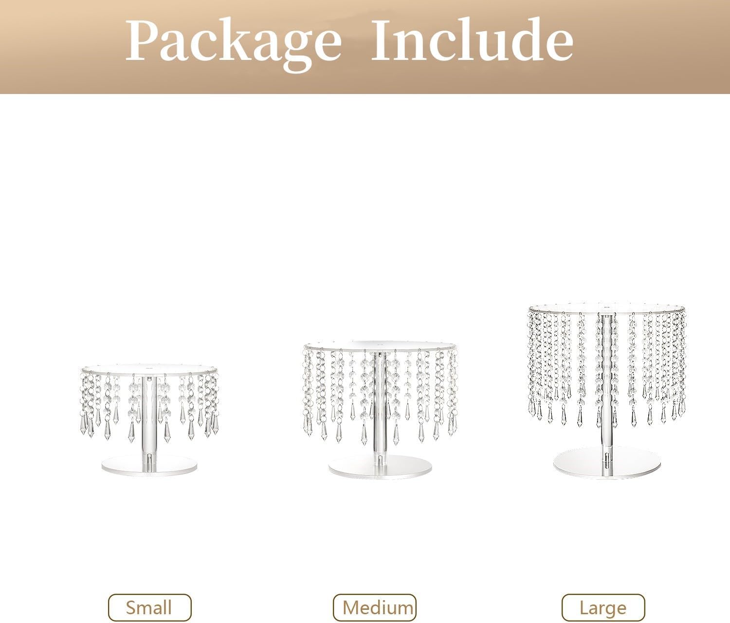 Thumbnail 5 de LANLONG Crystal Cake Stand Set (3 pcs) – Clear Acrylic Round Cake & Cupcake Stands for Weddings, Birthdays & Parties