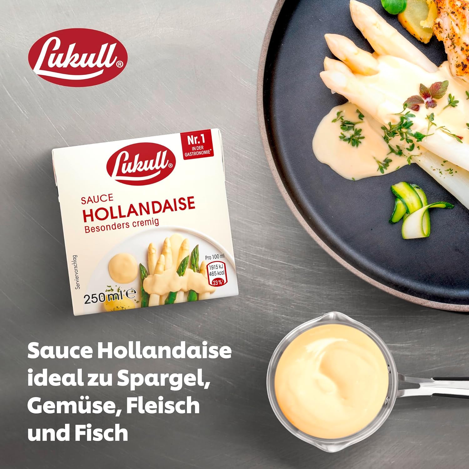 Thumbnail 2 de Lukull Hollandaise besonders cremige Sauce – ideal zu Spargel, Gemüse, Fleisch und Fisch (250 ml, 12 Stück)