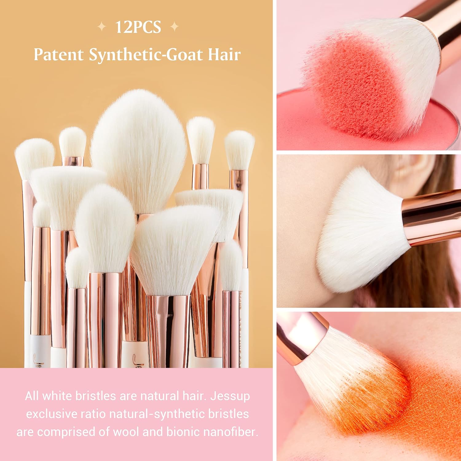 Thumbnail 3 de Kit Jessup pinceaux de maquillage 25 pièces T215 (cheveux synthétiques et naturels) blanc/or rose