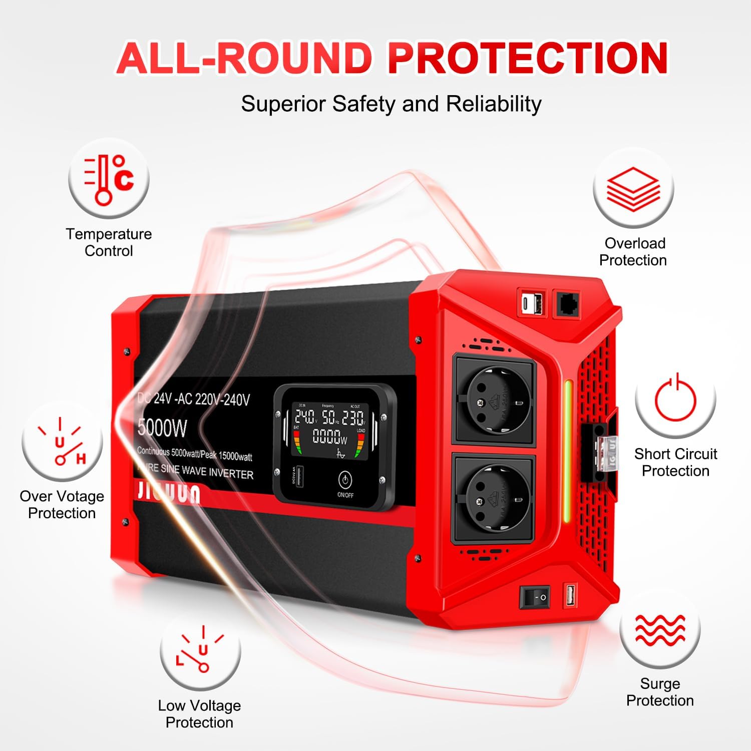 Thumbnail 5 de JIGUUN 5000W Convertisseur 24V 220V pur sinus