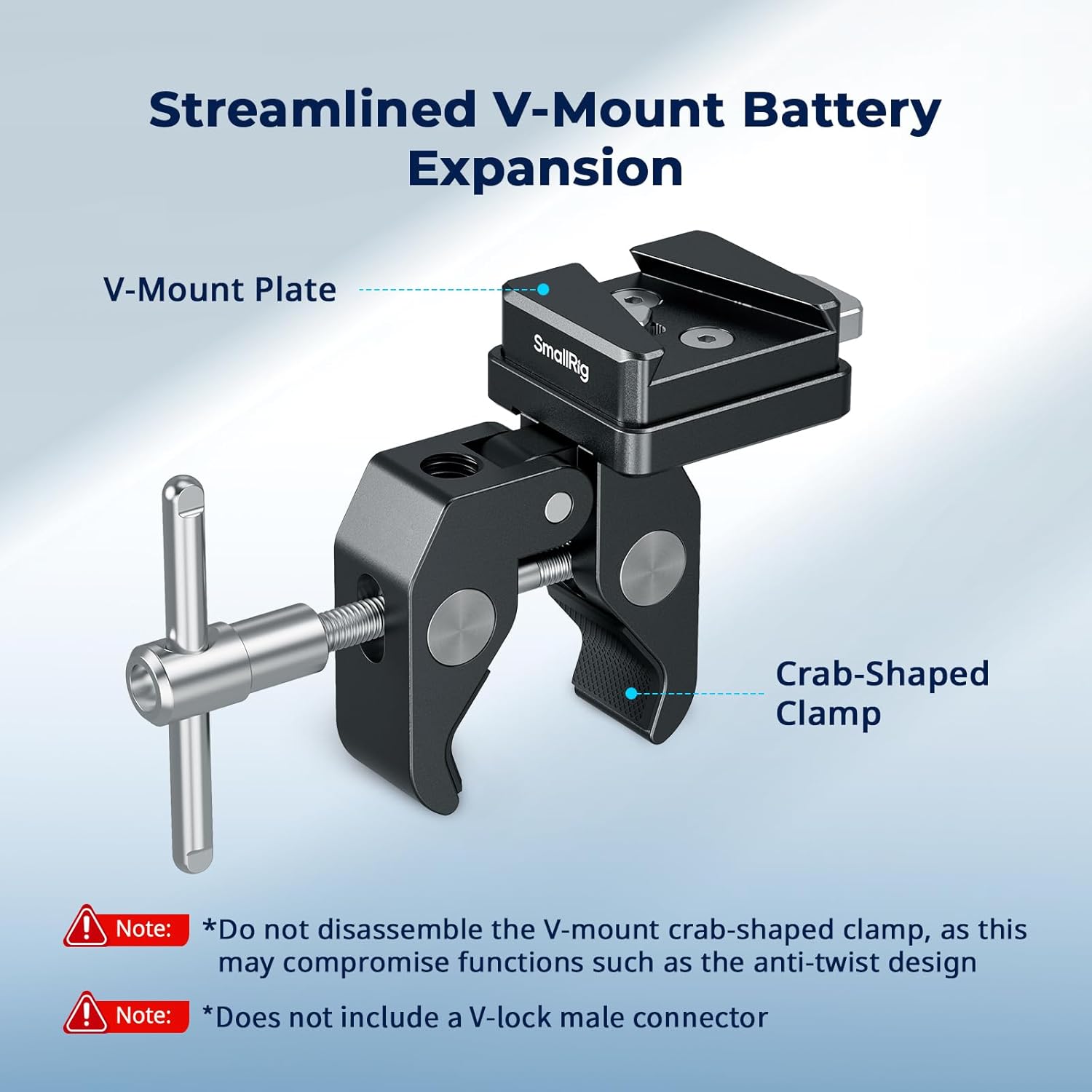 Detalle de SmallRig V-Mount 5313 Morsetto antiscivolo a forma di granchio (15–40 mm) compatibile con batterie V-Mount multi-brand