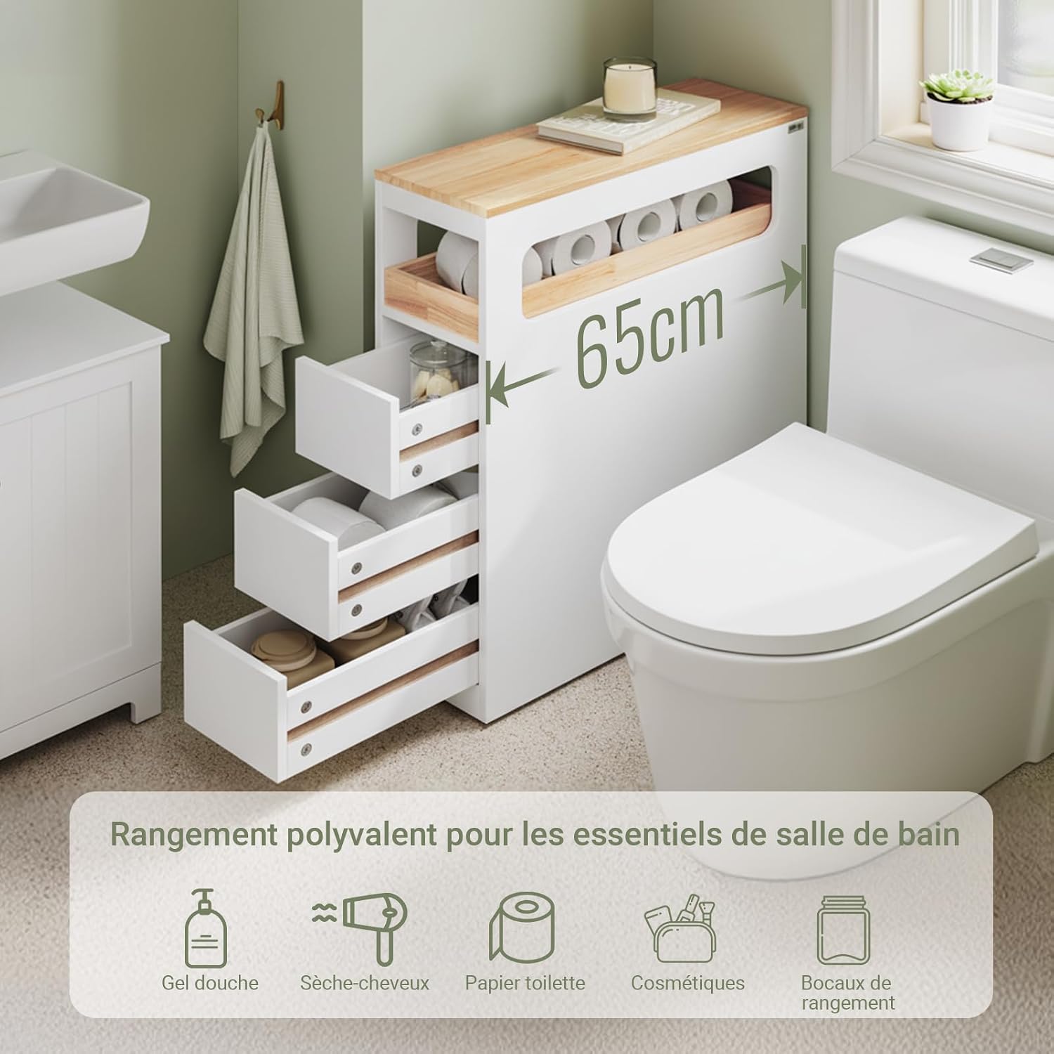 Detalle 2 de SoBuy BZR54-II-W meuble colonne 65x23x82 cm