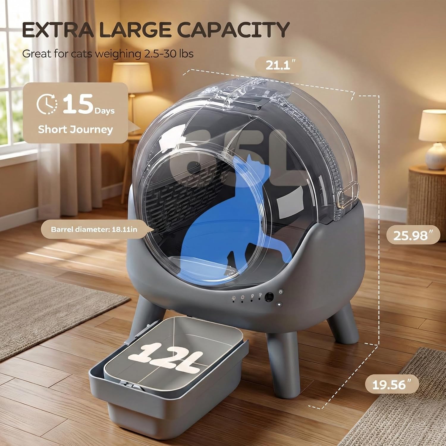 Detalle de Beokeo Automatic Litter Box: Self-Cleaning, App-Controlled for Multiple Cats