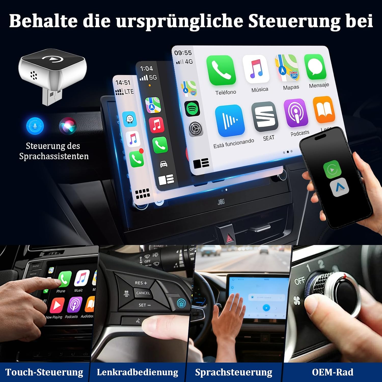 Thumbnail 2 de BSTOEM 2 in 1 Carplay Wireless Adapter & Android Auto Adapter – kabellos CarPlay/Android Auto für iPhone und Android