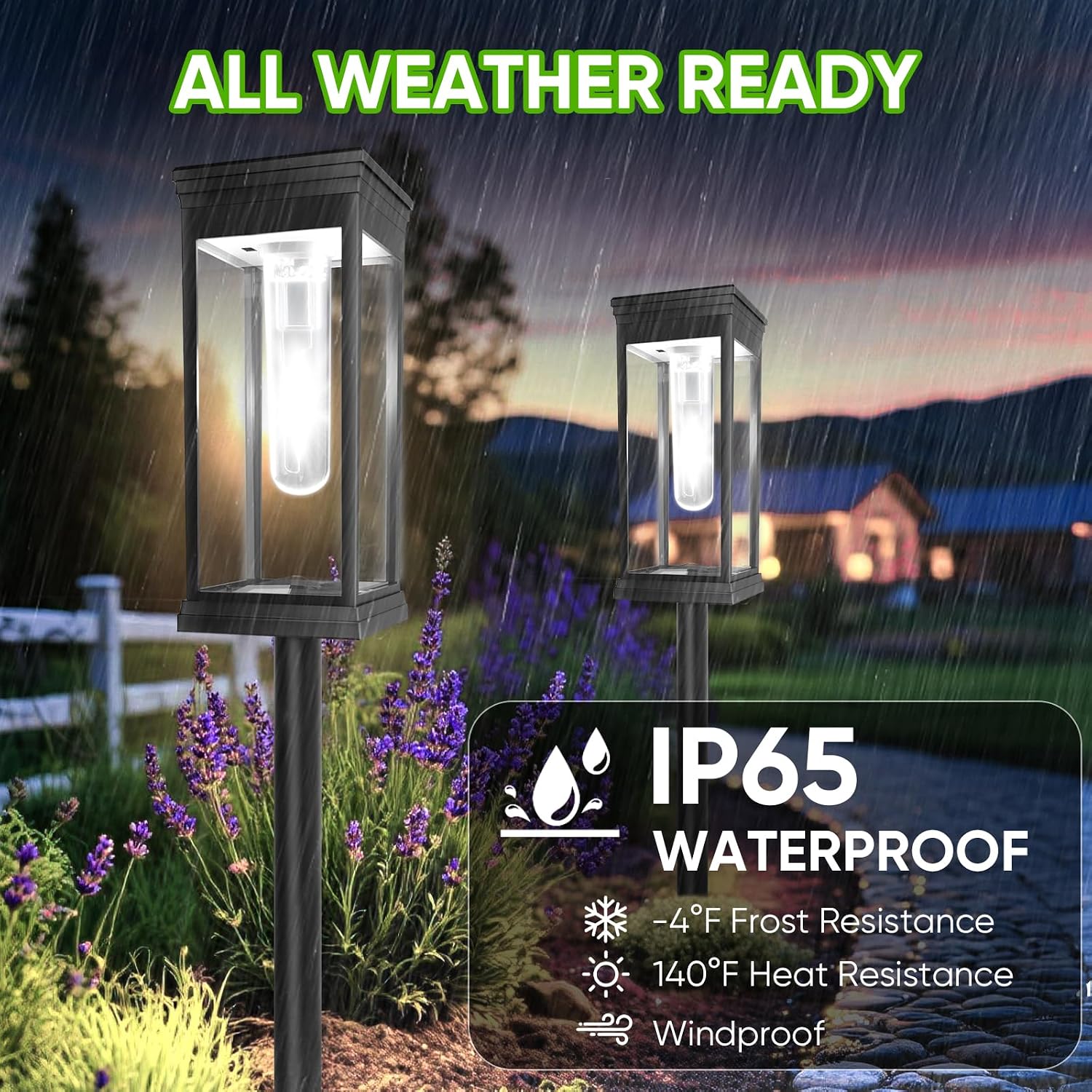 Detalle de Yorezcop PW-04 Solar Pathway Lights, 8-Pack, Waterproof, 3 Height Options
