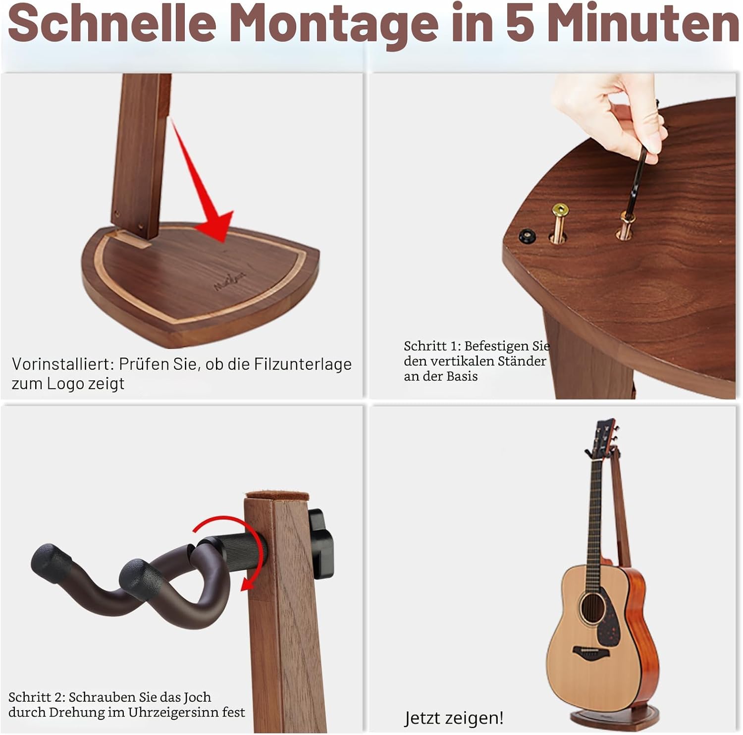 Thumbnail 6 de Musbeat Gitarrenständer Holz – eleganter Wandhalter für Akustikgitarre, E-Gitarre, Bass und mehr